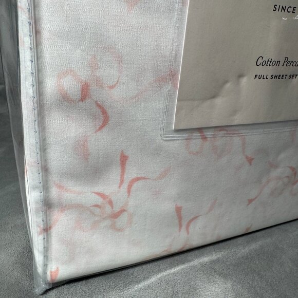 Laura Ashley White Pink Trailing Bows Coquette Full Sheet Set NEW WITH TAG - Picture 3 of 5